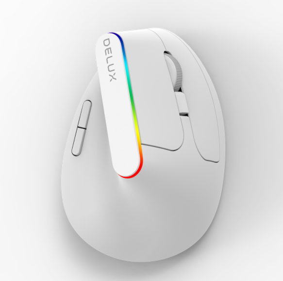 Мышь вертикальная Delux M618C RGB беспроводная с подсветкой White