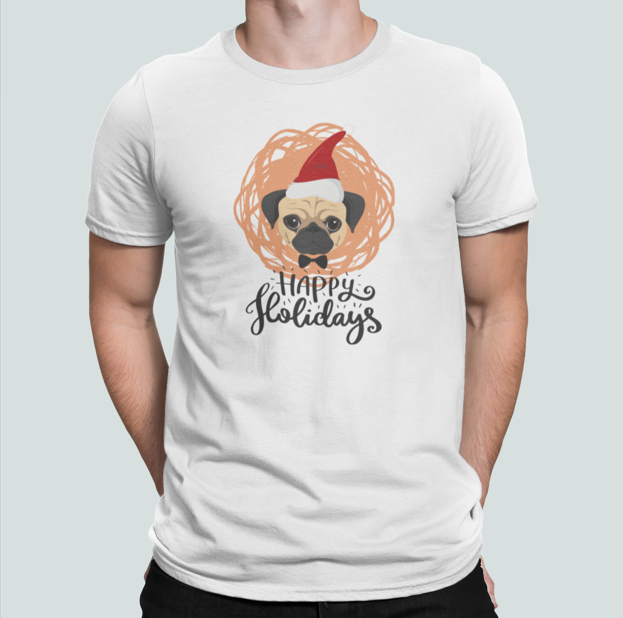 Футболка мужская новогодняя Stedman с принтом Happy holidays Мопс XXL Белый (НГ16-11)