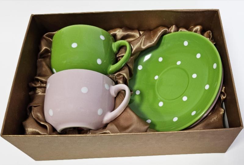 Набор подарочный чайный в горох 2 чашки 250 мл с блюдцами Белый