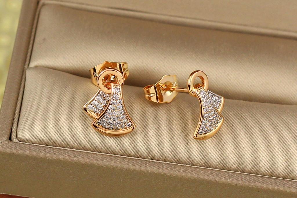 Серьги гвоздики Xuping Jewelry Косыночка с родием 1,4 см Золотистый - фото 2