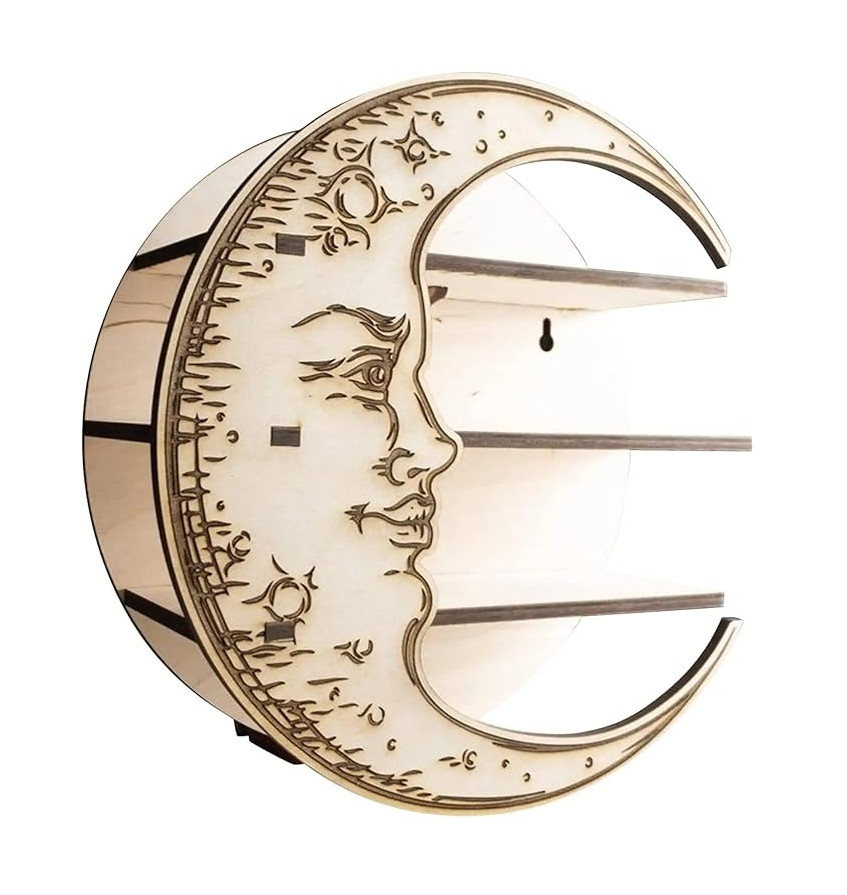 Полка настенная Луна деревянная с 3 полками для украшений и декора White