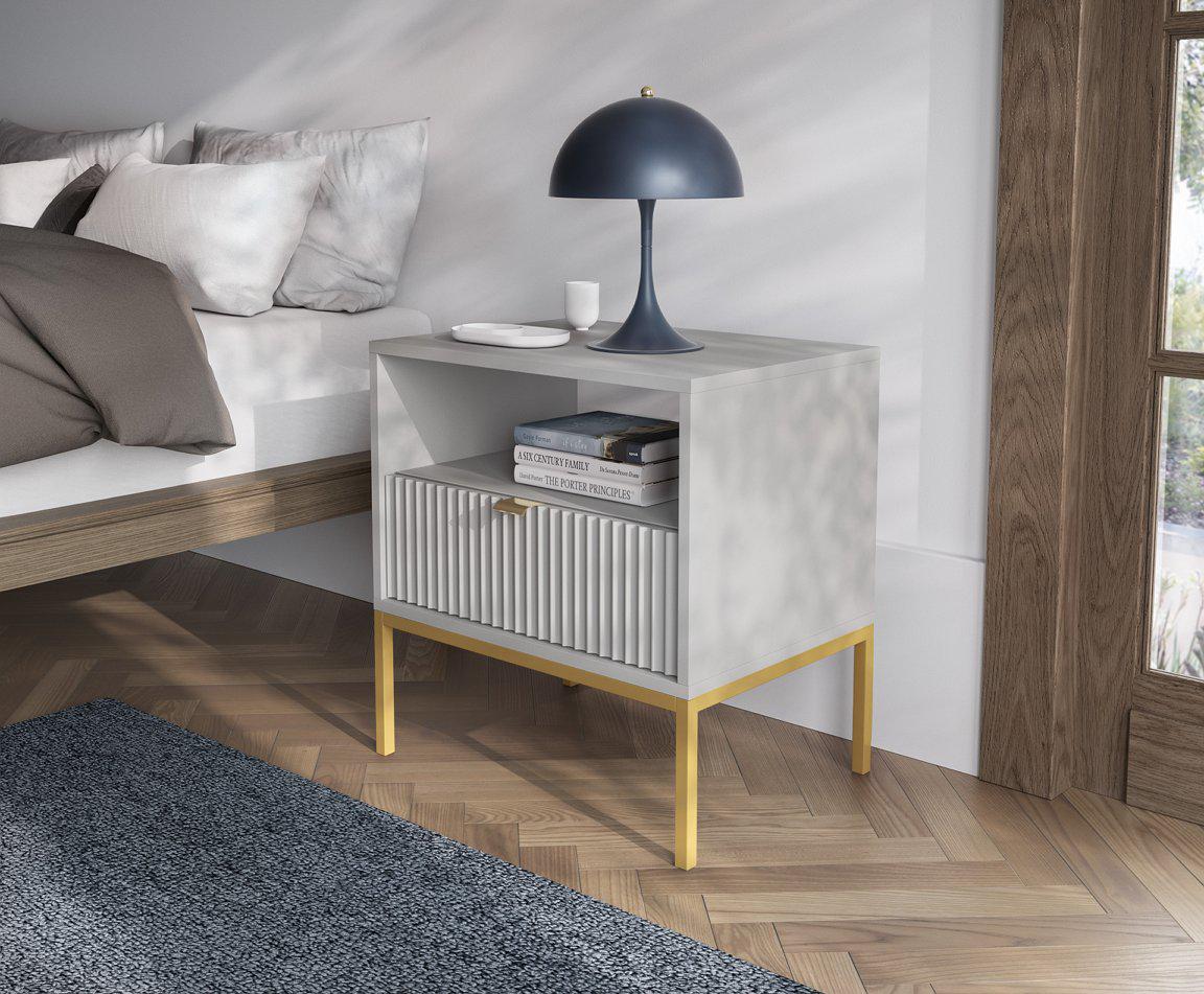Тумба прикроватная Perfect Home Nova S54 с 1 ящиком и золотыми ножками Серый (PFH-091257)