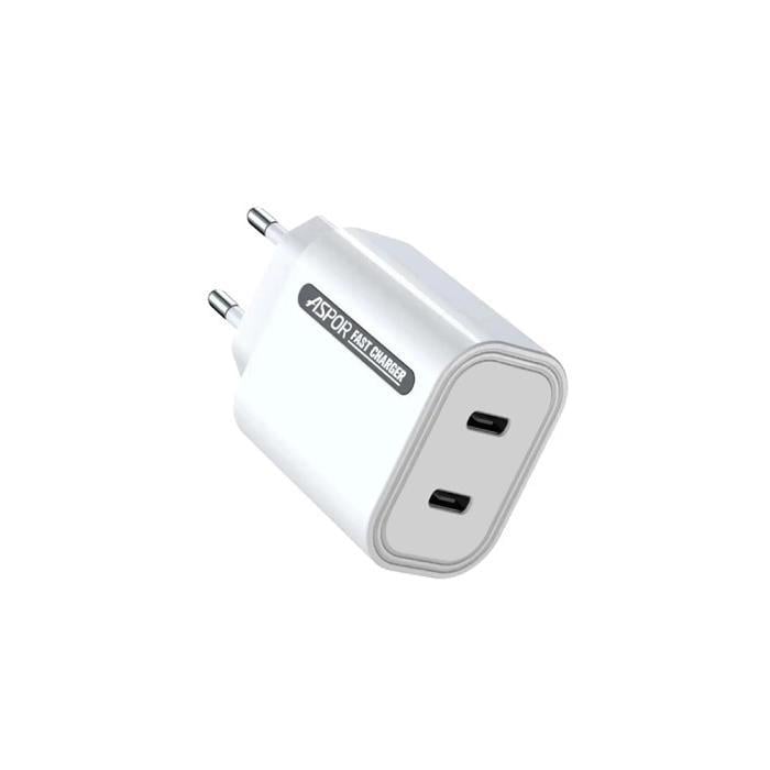 Мережевий зарядний пристрій Aspor A807 USB-C/USB-C/3A/45W Білий (925167)