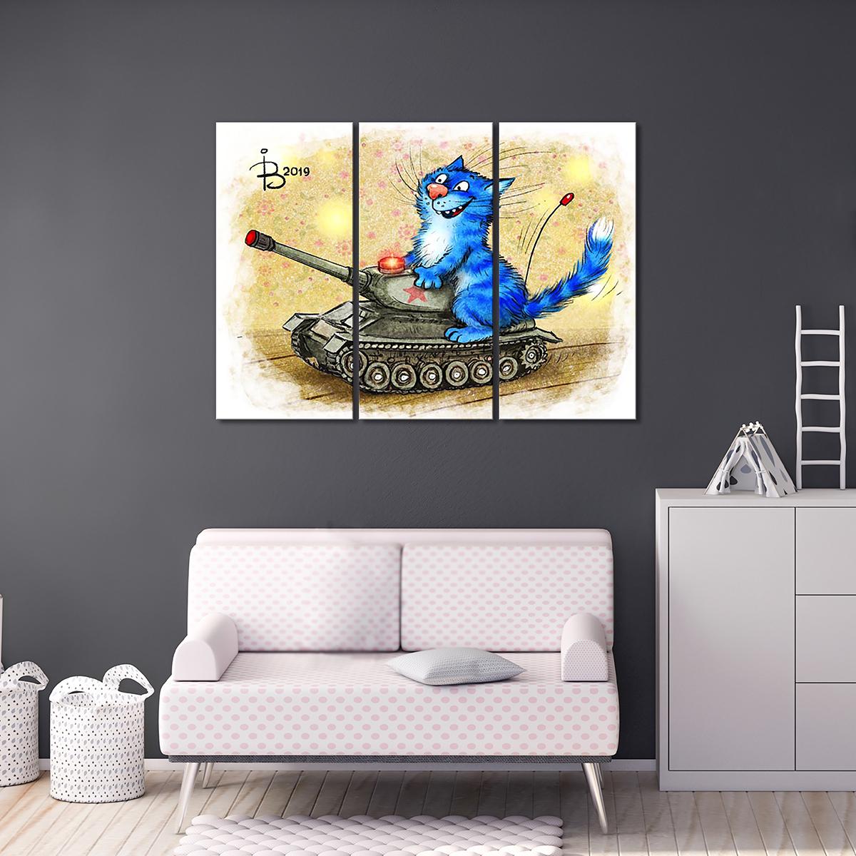 Модульная картина Юный танкист 3 модуля 50x75 см