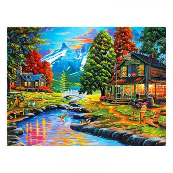 Алмазна мозаїка TK Group Будиночки в осінніх фарбах 40х30 см з рамкою в коробці (GB74960-mt)