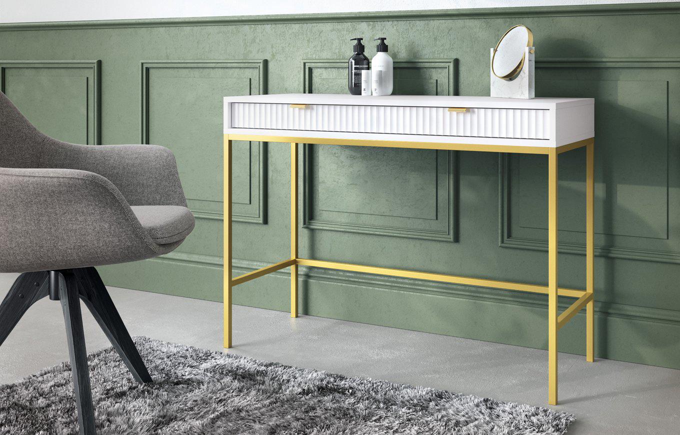 Туалетный стол Perfect Home T104 Nova ЛДСП/МДФ/металл Белый/Золотистый (50727) - фото 5 Туалетный стол Perfect Home T104 Nova ЛДСП/МДФ/металл Белый/Золотистый (50727) - фото 5