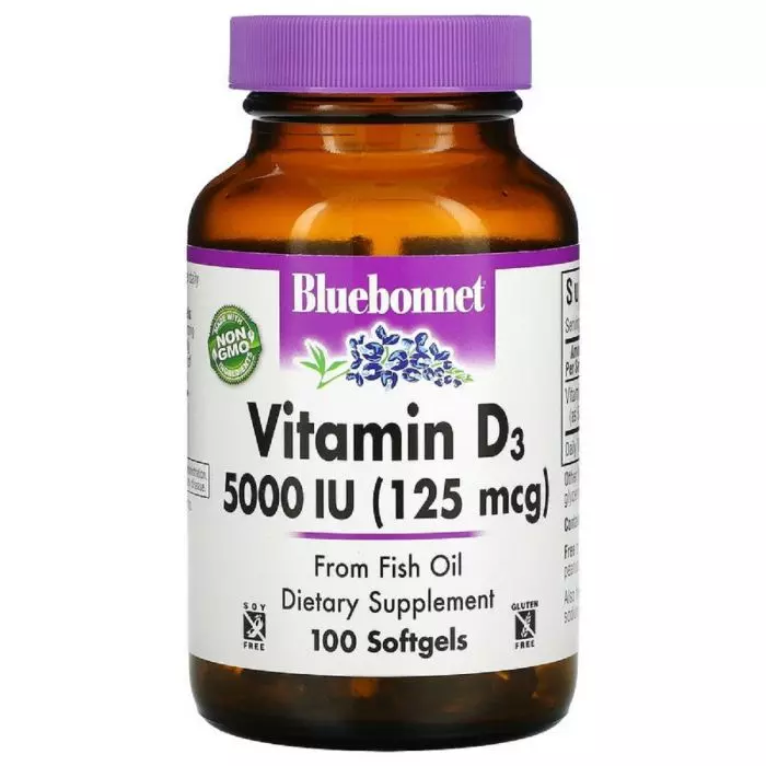 Витамин D3 5000IU Bluebonnet Nutrition 125 мкг 100 желатиновых капсул (BLB0321)