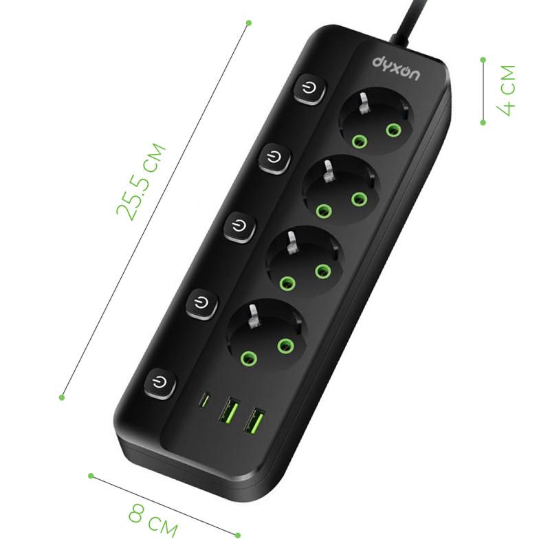 Фільтр-подовжувач мережевий DYXON PRO-1097 5 м 4 розетки 2 USB-A 1 USB-C (PD) - фото 5