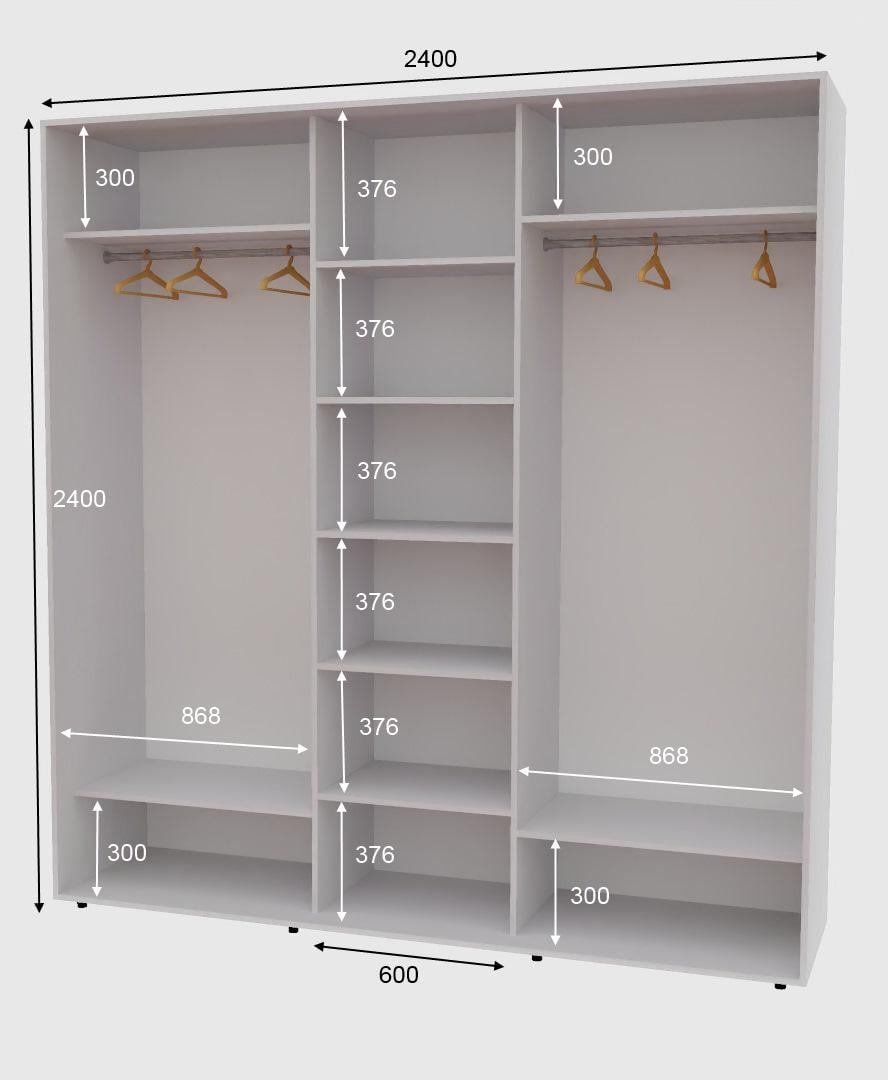 Шафа-купе тридверна Алекса ШК-04 ДСП наповнення 240х60х240 см Білий - фото 2 Шафа-купе тридверна Алекса ШК-04 ДСП наповнення 240х60х240 см Білий - фото 2