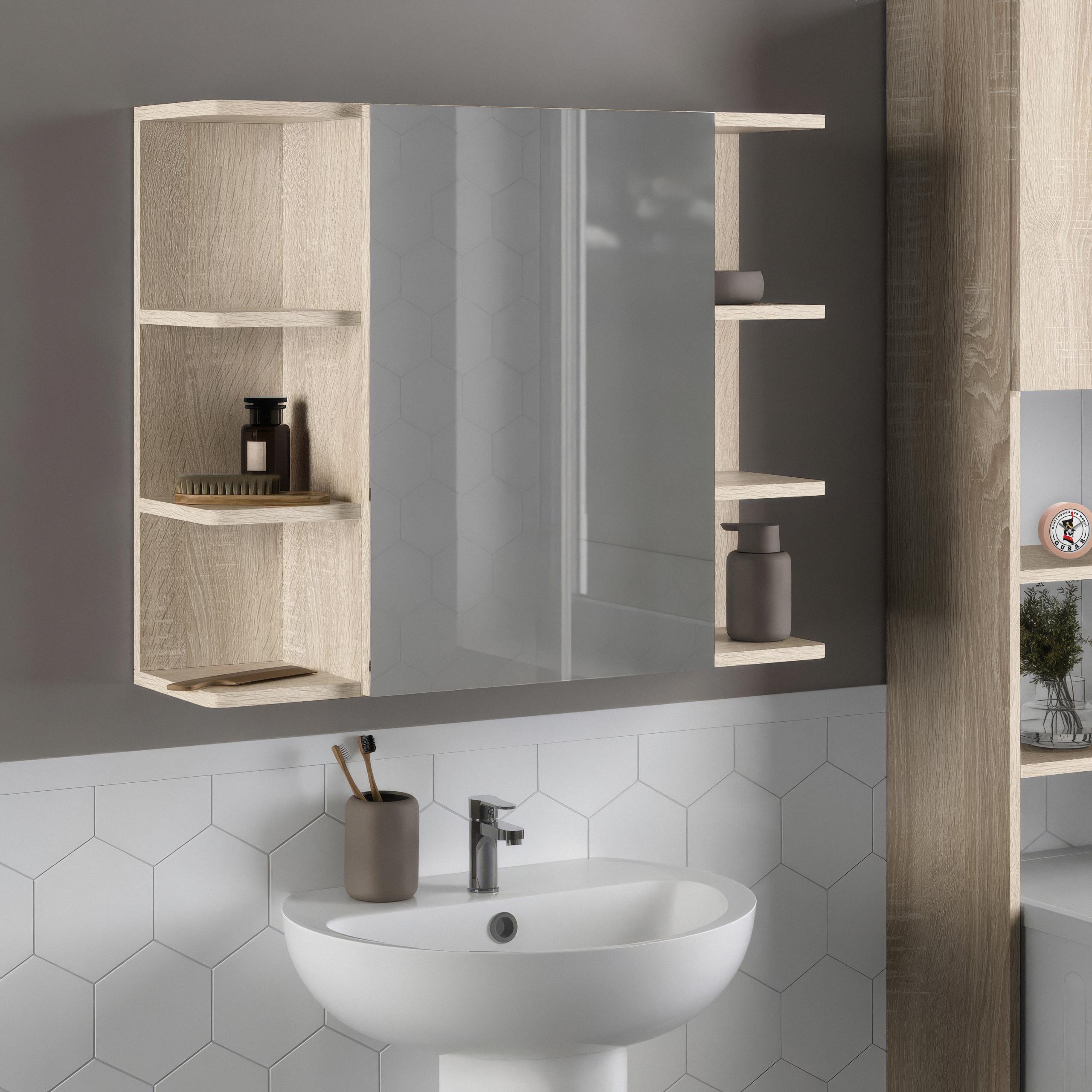 Зеркало с полочками для ванной комнаты F-23 794х212х640 мм Дуб Сонома