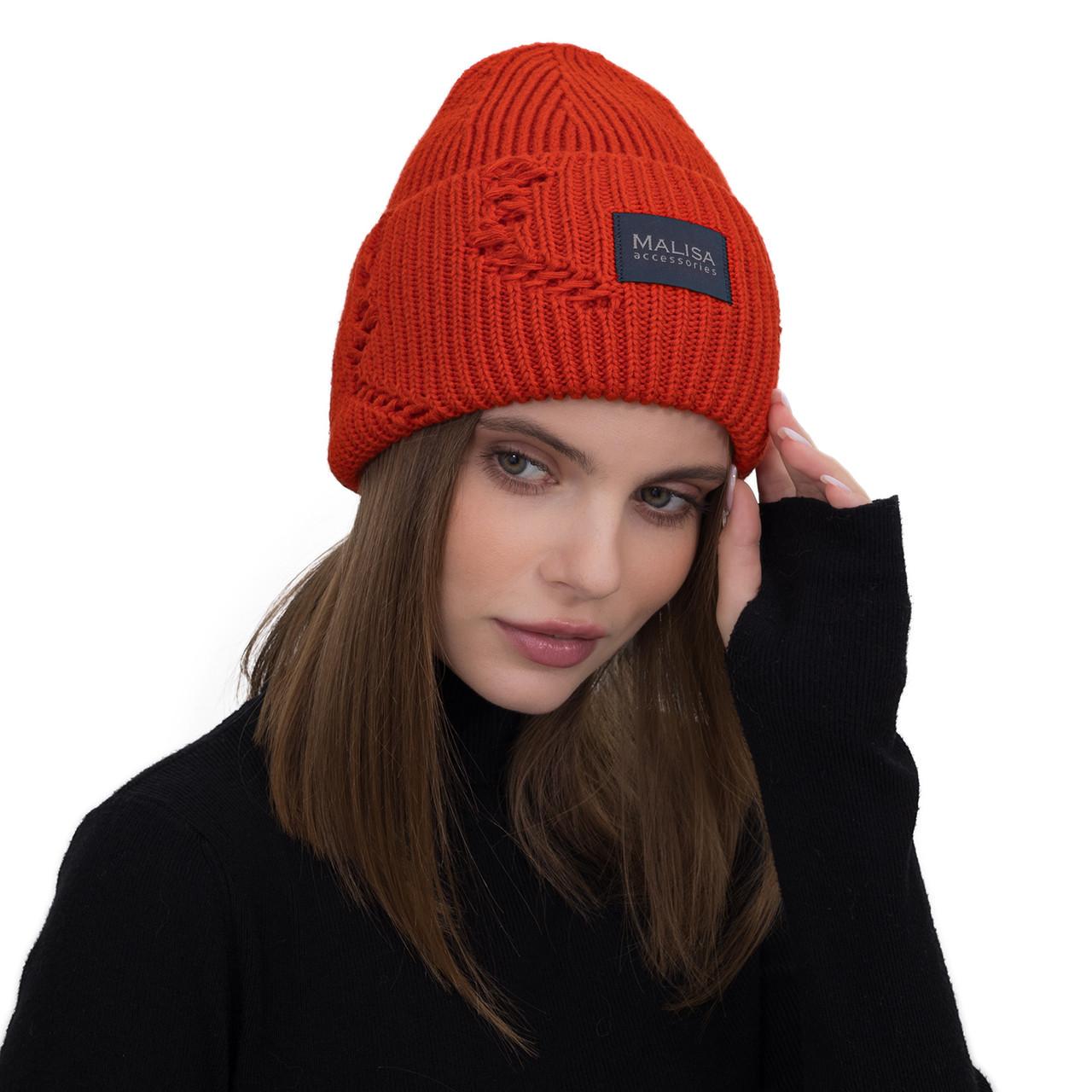 Шапка женская Malisa БРУНО без подкладки рваная с эмблемой на отвороте one size Морковный (262108) - фото 1 Шапка женская Malisa БРУНО без подкладки рваная с эмблемой на отвороте one size Морковный (262108) - фото 1