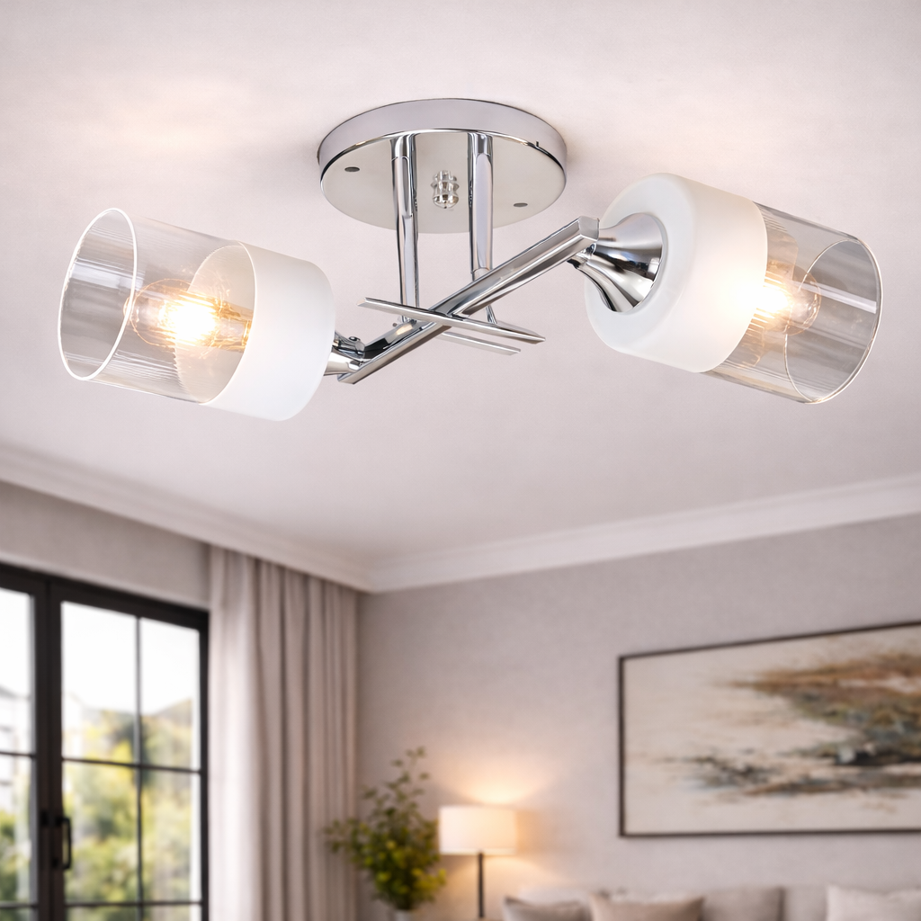 Люстра Valeso с двумя плафонами-цилиндрами под лампу Е27 Хром (Ю 6970B/2 CR)