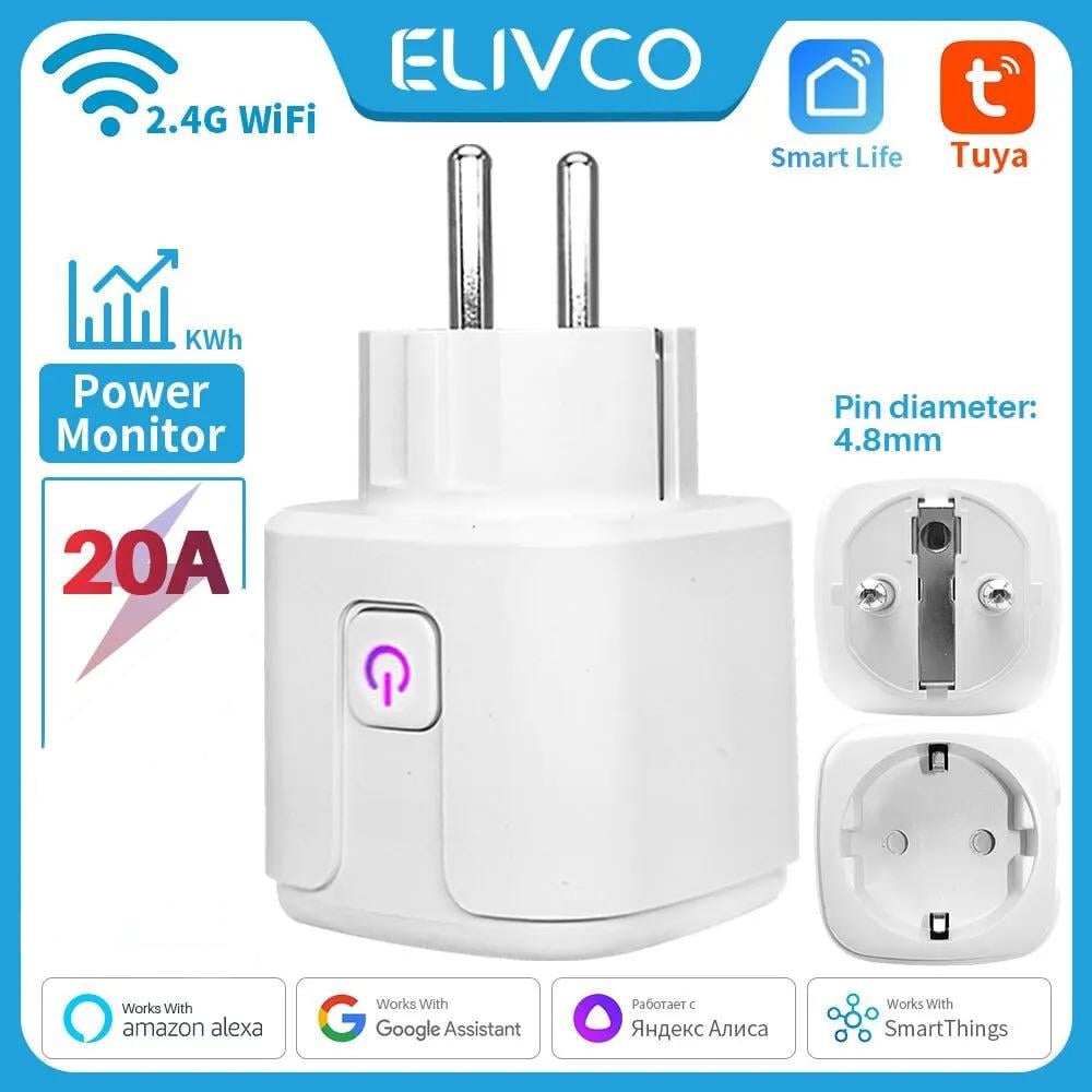 Розумна розетка WiFi з ваттметром Elivco Tuya/Smart Life 20 А LSPA9 - фото 3 Розумна розетка WiFi з ваттметром Elivco Tuya/Smart Life 20 А LSPA9 - фото 3