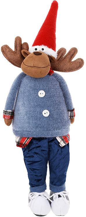 Іграшка м'яка новорічна Олень у Синій жилетці 64 см Синій з червоним