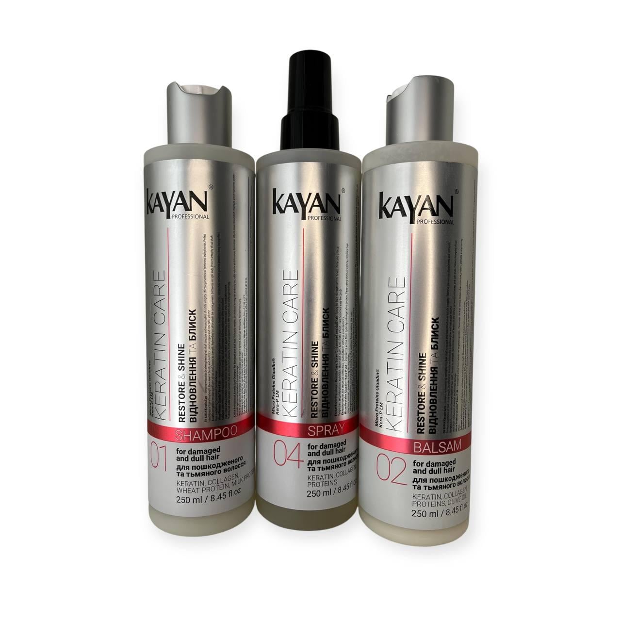 Набор для восстановления волос с кератином Kayan Professional Keratin шампунь/бальзам/спрей (KY0012)