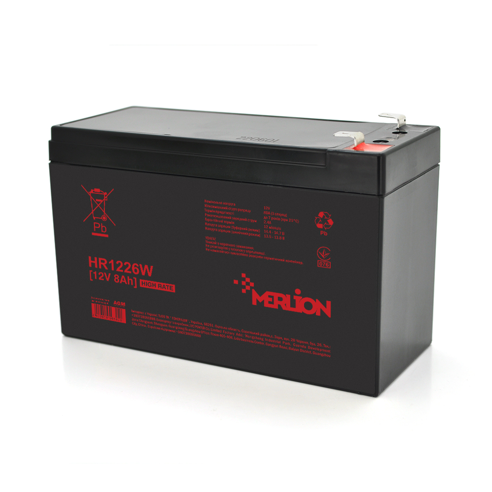 Аккумулятор свинцово-кислотный Merlion HR1226W 12V 8 Ah для ИБП 151х65х94 мм Black (6889) - фото 1 Аккумулятор свинцово-кислотный Merlion HR1226W 12V 8 Ah для ИБП 151х65х94 мм Black (6889) - фото 1
