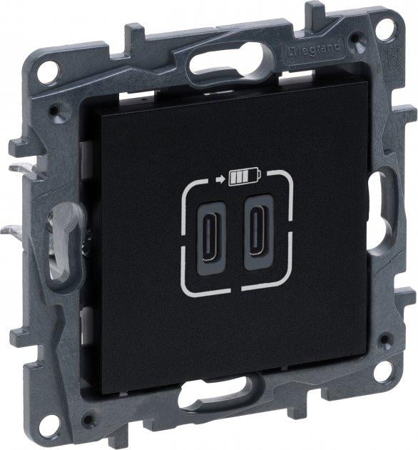 Розетка USB Legrand 863539 Niloe Step пластиковая для врезного монтажа Черный