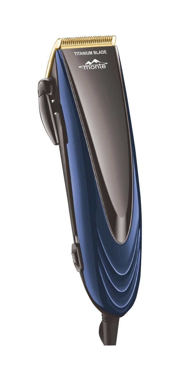 Машинка для стрижки Monte MT-5057B титановые лезвия No Oil/4 насадки 3-12 мм/регулировка до 3 мм/от сети 18 Вт Сине-черный (33348754)