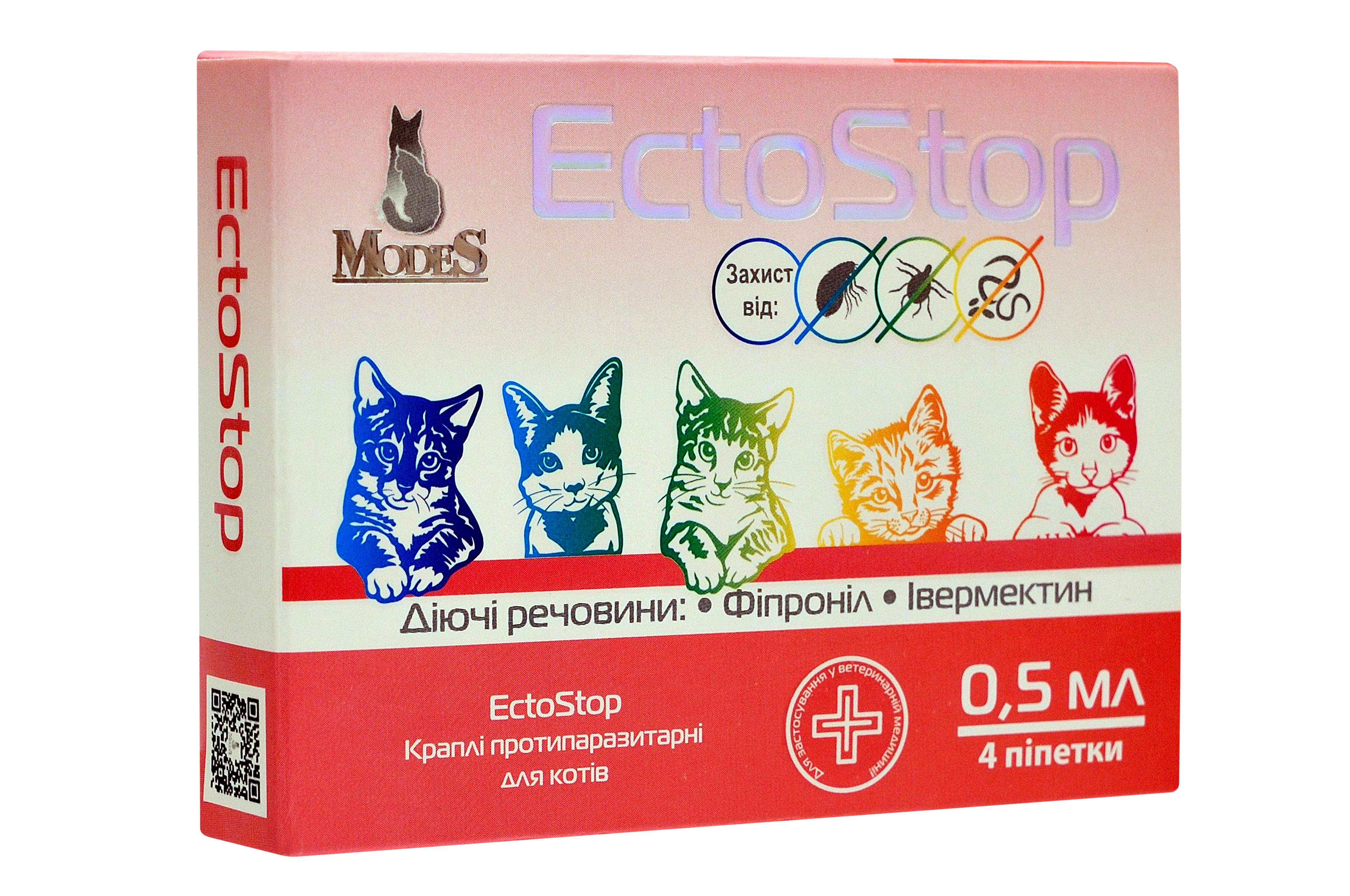 Краплі протипаразитарні ModeS ЕктоСтоп для котів до 4 кг 0,5 мл (27841620)