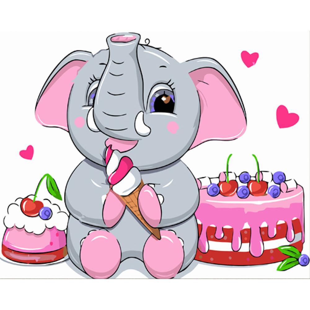 Картина по номерам Strateg Премиум Слоненок и сладости с лаком 30x40 см (Str-SS6726)