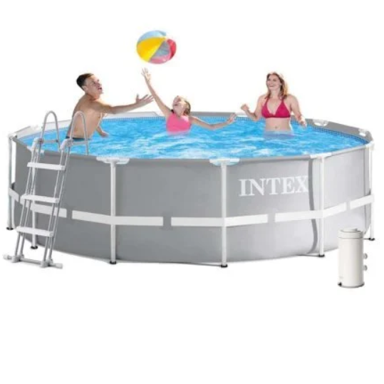Бассейн каркасный Intex круглый 366х122 см 10685 л мозаика сот Серый (26718-1)