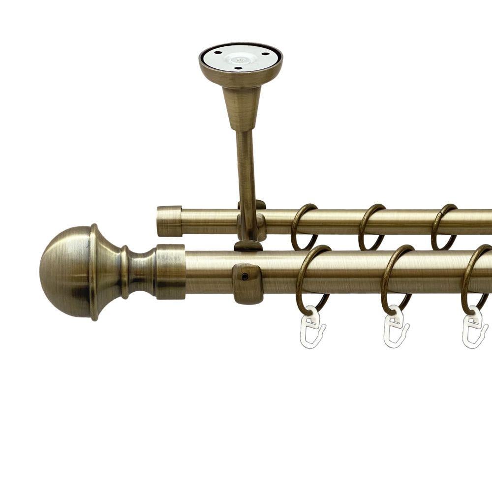 Карниз металевий Orvit Бостон дворядний відкритий до стелі/гладка труба/кільце металеве Антик 25/16 мм 300 см (00-00018489)