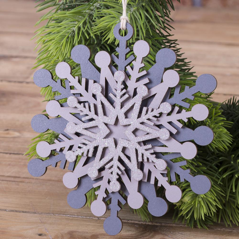 Подвеска из дерева Снежинка многошаровая Сиреневый (5187-3)