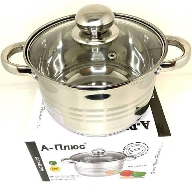 Каструля з нержавіючої сталі зі скляною кришкою 2,9 л ø 18 см - фото 5 Каструля з нержавіючої сталі зі скляною кришкою 2,9 л ø 18 см - фото 5