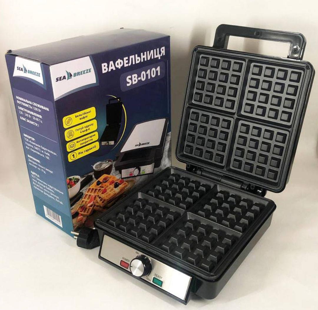 Вафельница электрическая Sea Breeze с антипригарным покрытием на 4 отделения 1200 Вт (SB-0101)
