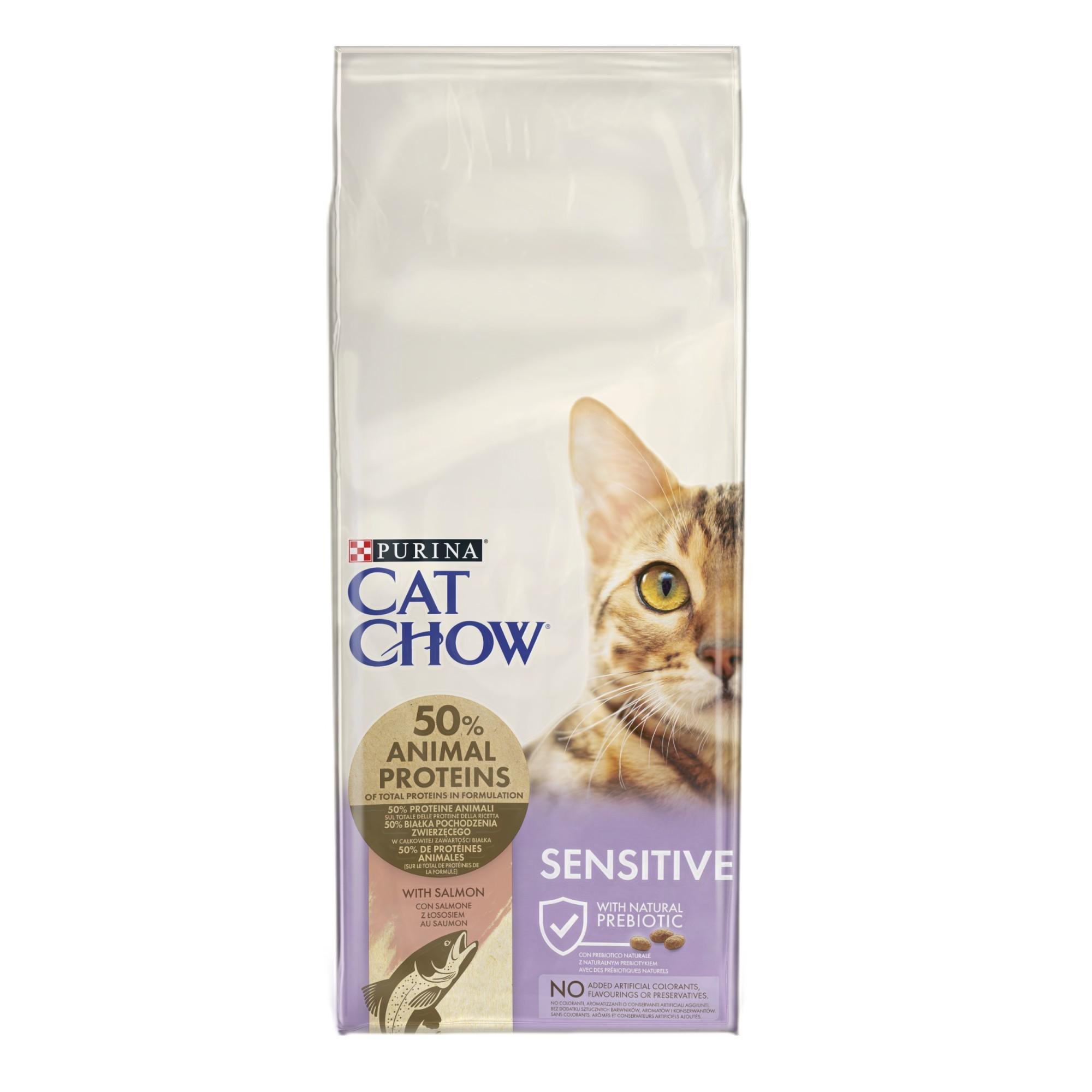 Сухий корм для котів з чутливою шкірою та травленням Purina Cat Chow Sensitive з лососем 15 кг (7613035394902)