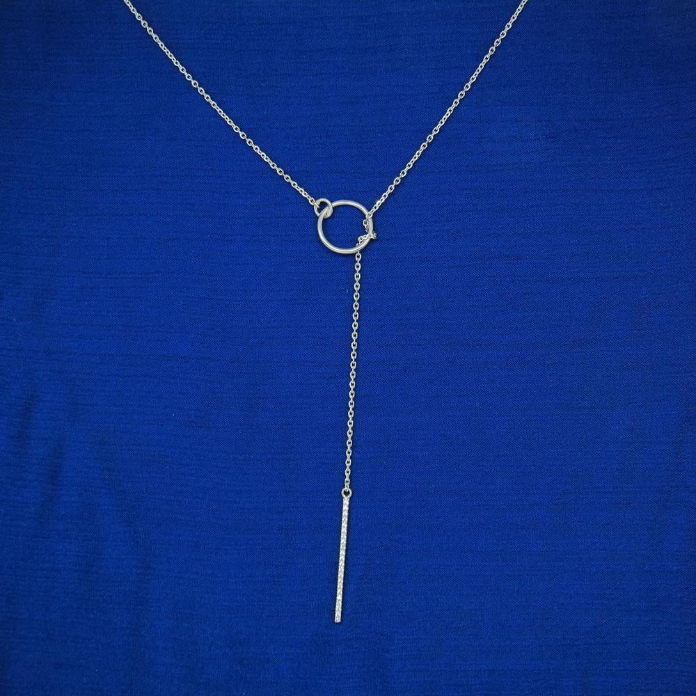 Срібне кольє краватка Коло і паличка в каменях