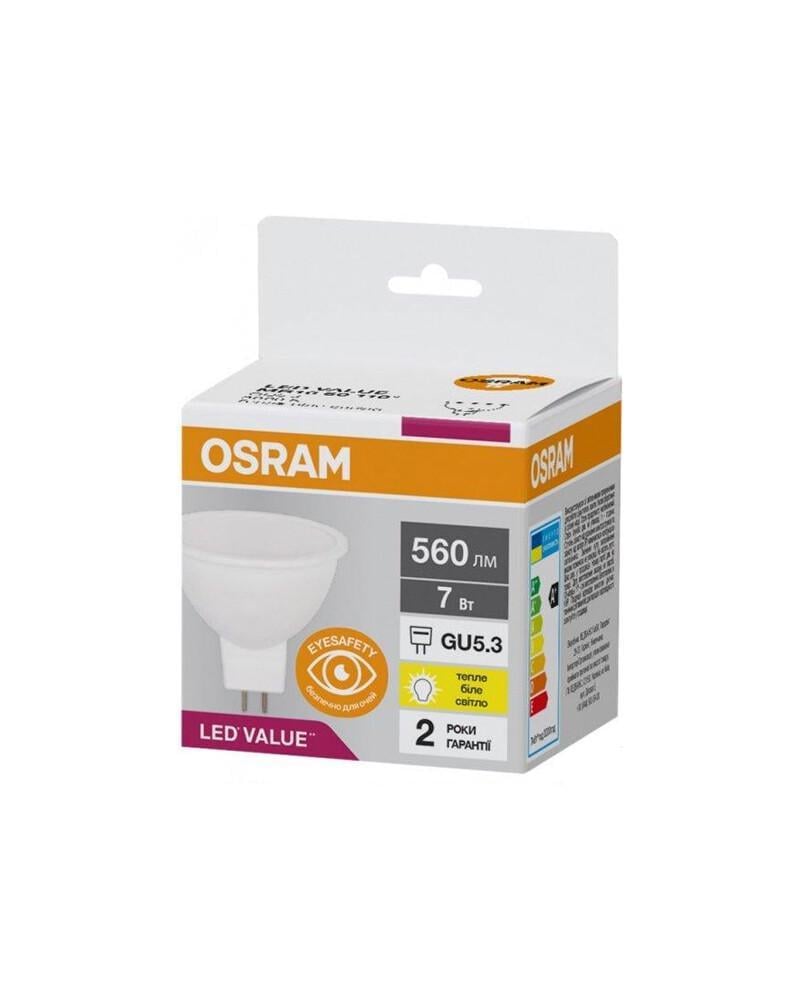 Світлодіодна лампа Osram 4058075689299 LED GU5.3 MR16 60 7W/830 3000K 560Lm 230V (24421916)