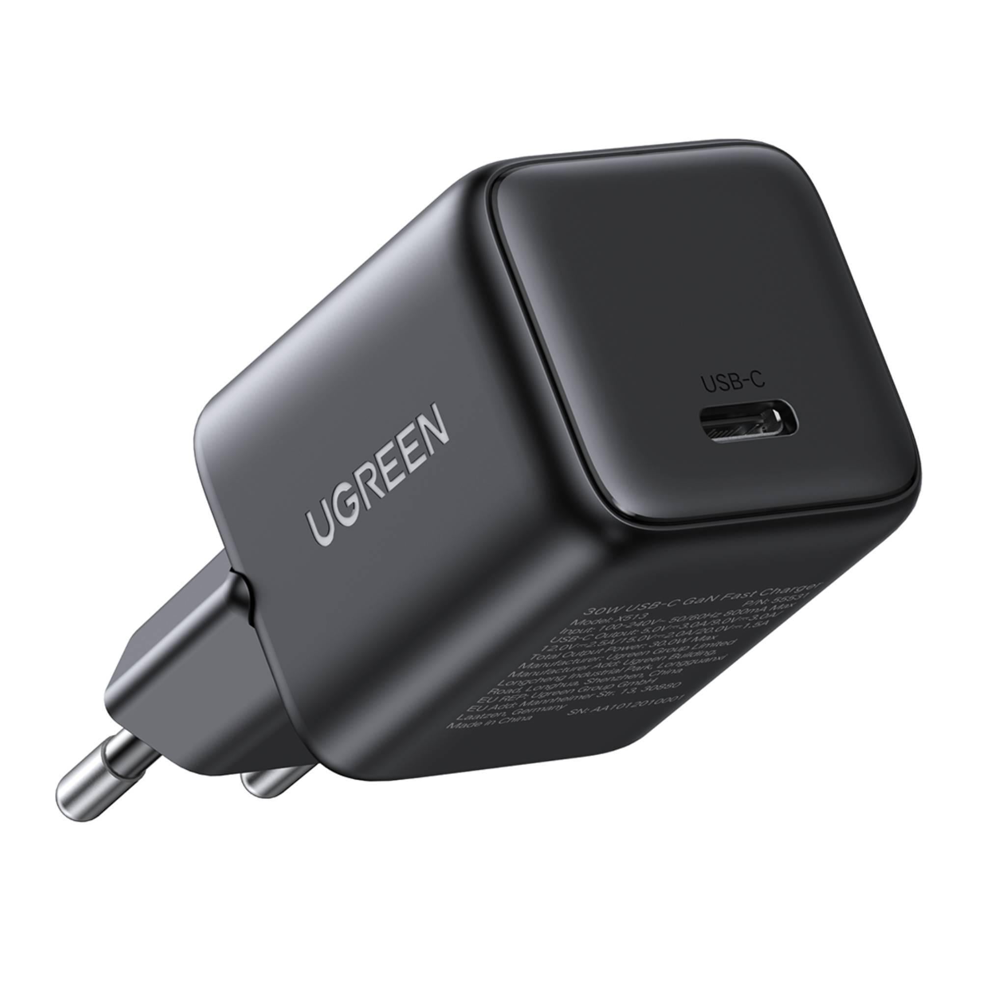 Зарядное устройство сетевое UGREEN Nexode X513 GaN 30 Вт 1xUSB-C Черный (65007)