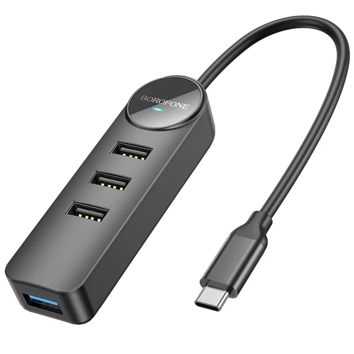 Адаптер Borofone DH5 Type-C - USB 3.0 с 3xUSB 2.0 20 см Black (24998639)