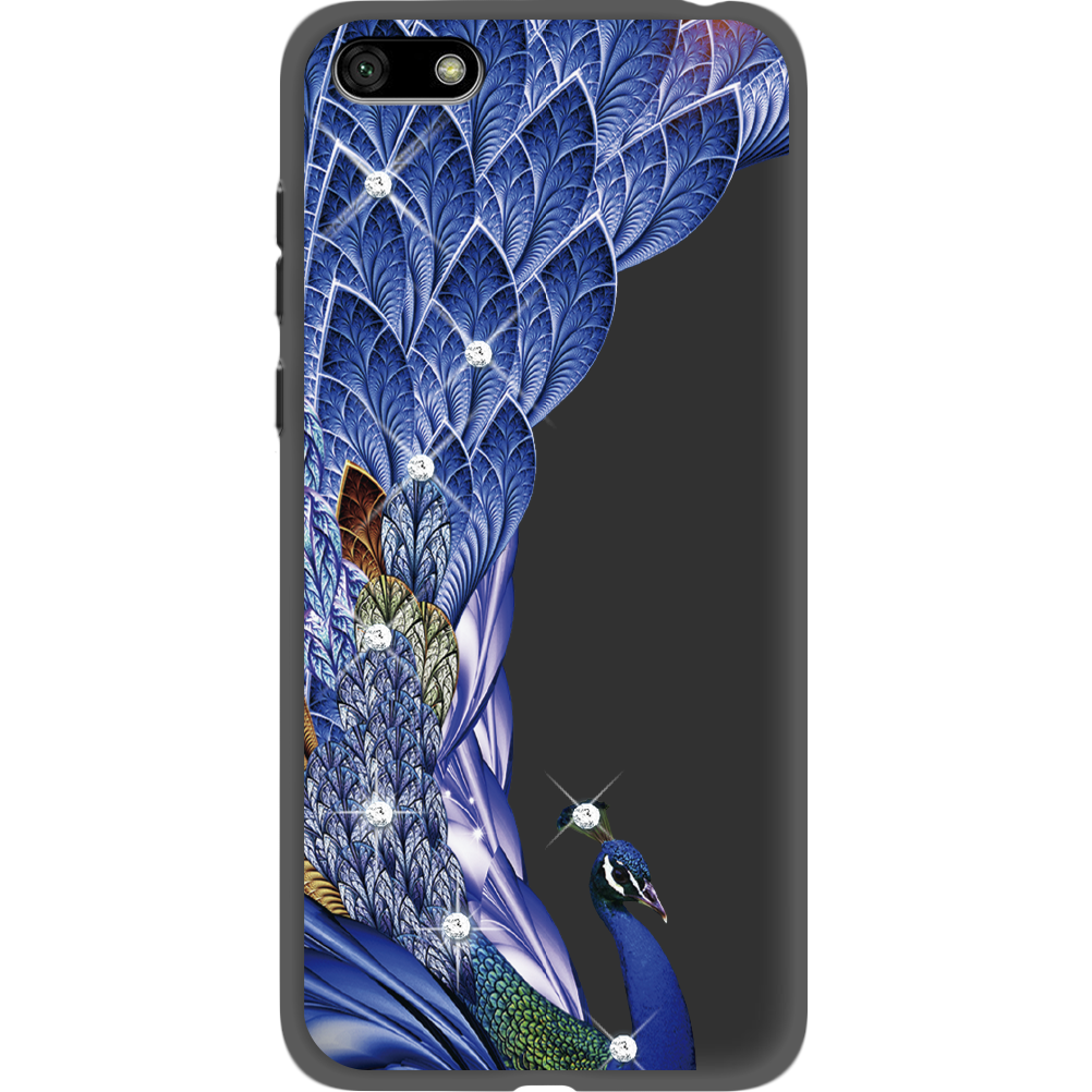 Чехол BoxFace Huawei Y5 2018 Павлин со стразами Черный силикон (33370-rs7-34776)