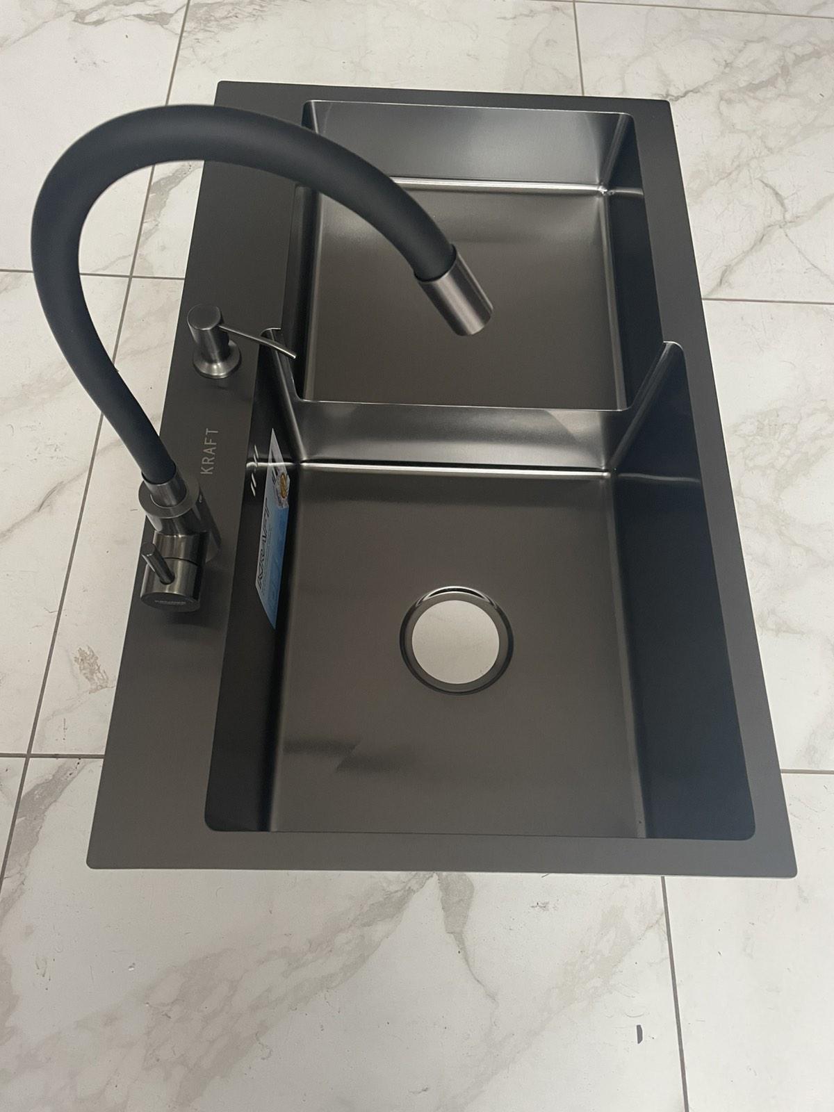 Мийка для кухні Kraft 7848 АL ліва з гнучким краном/сифоном/кошик/дозатор - фото 2