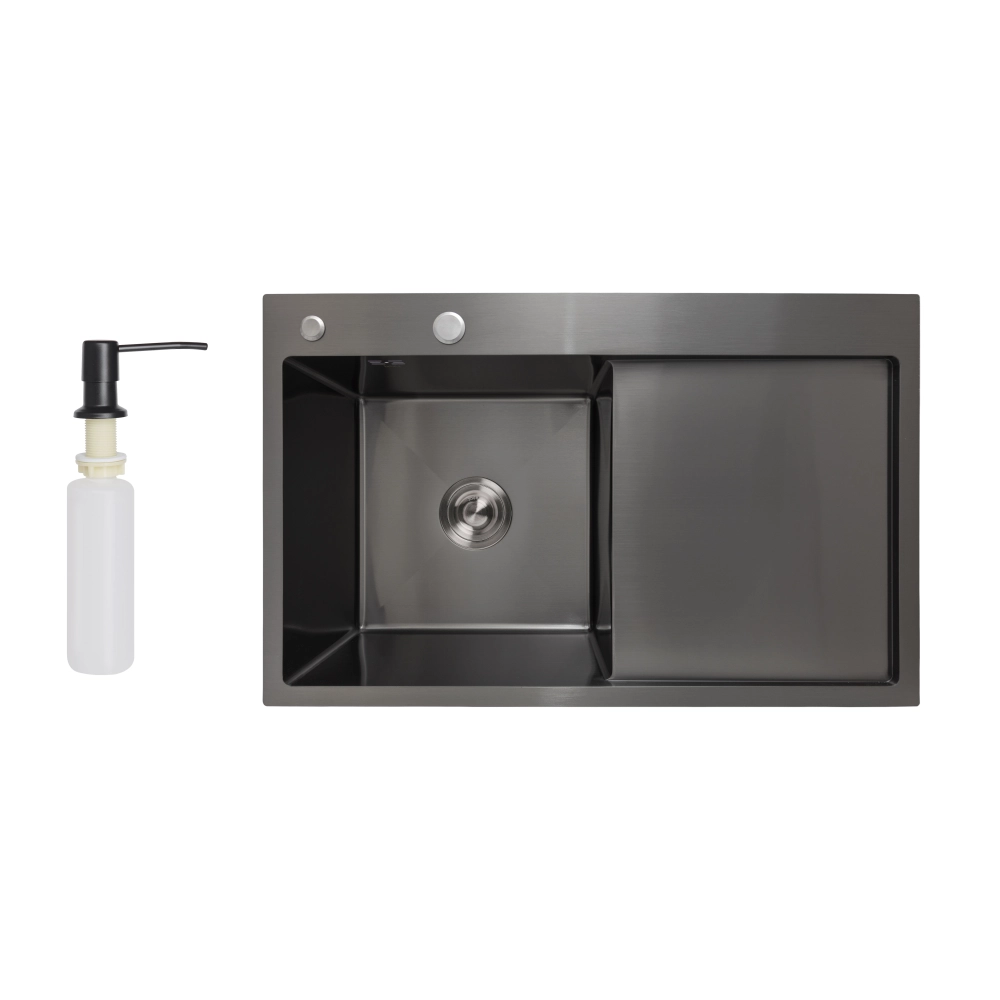 Мойка для кухни интегрированная Lidz Handmade H7849BR PVD 3,0/1,0 мм крыло справа LIDZH7849BRPVD3008 Brushed Black (SD00049749)