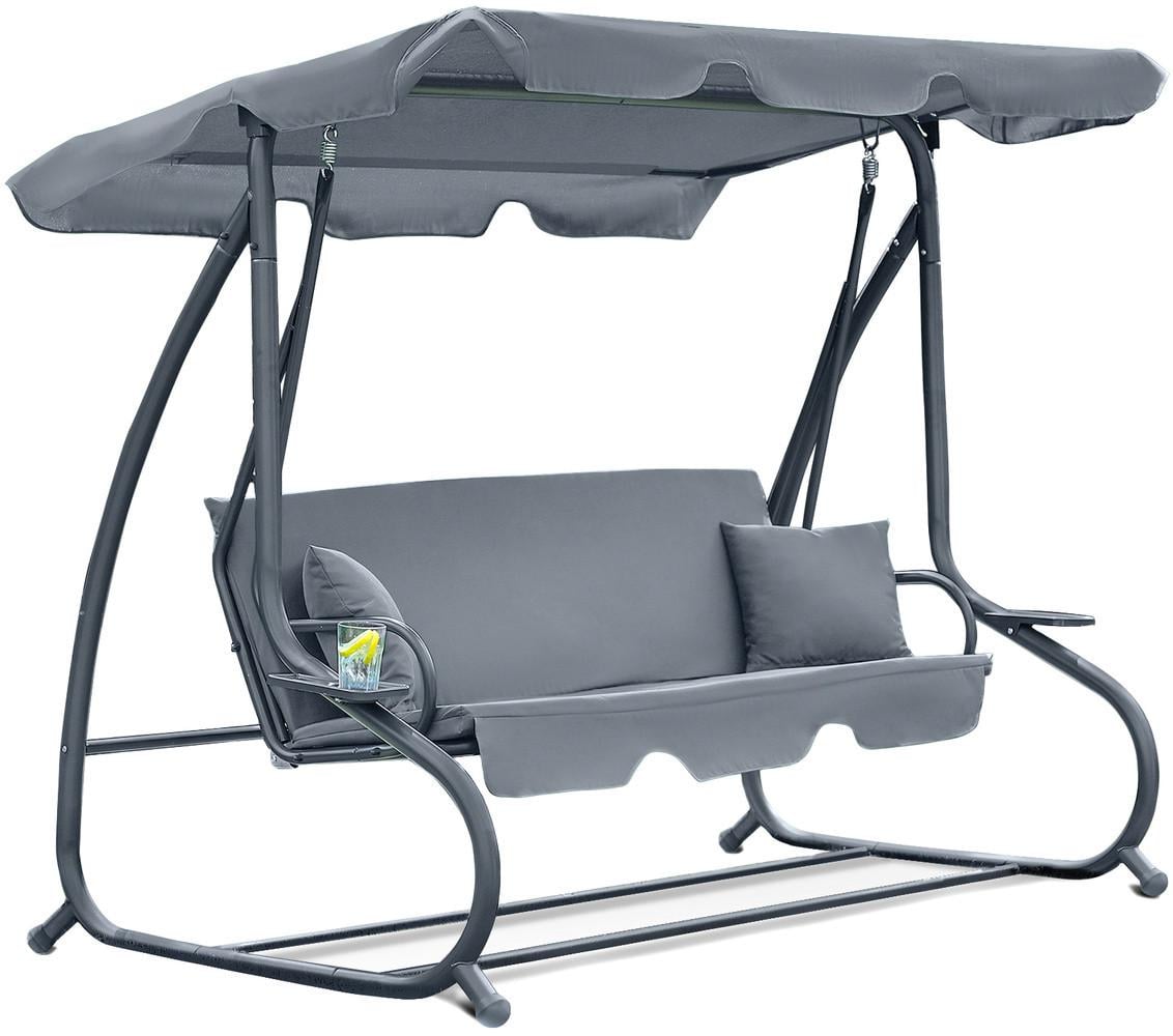Садовая качель-лежак Relax Plus FunFit 2в1 3-местная с навесом и подушками Серый