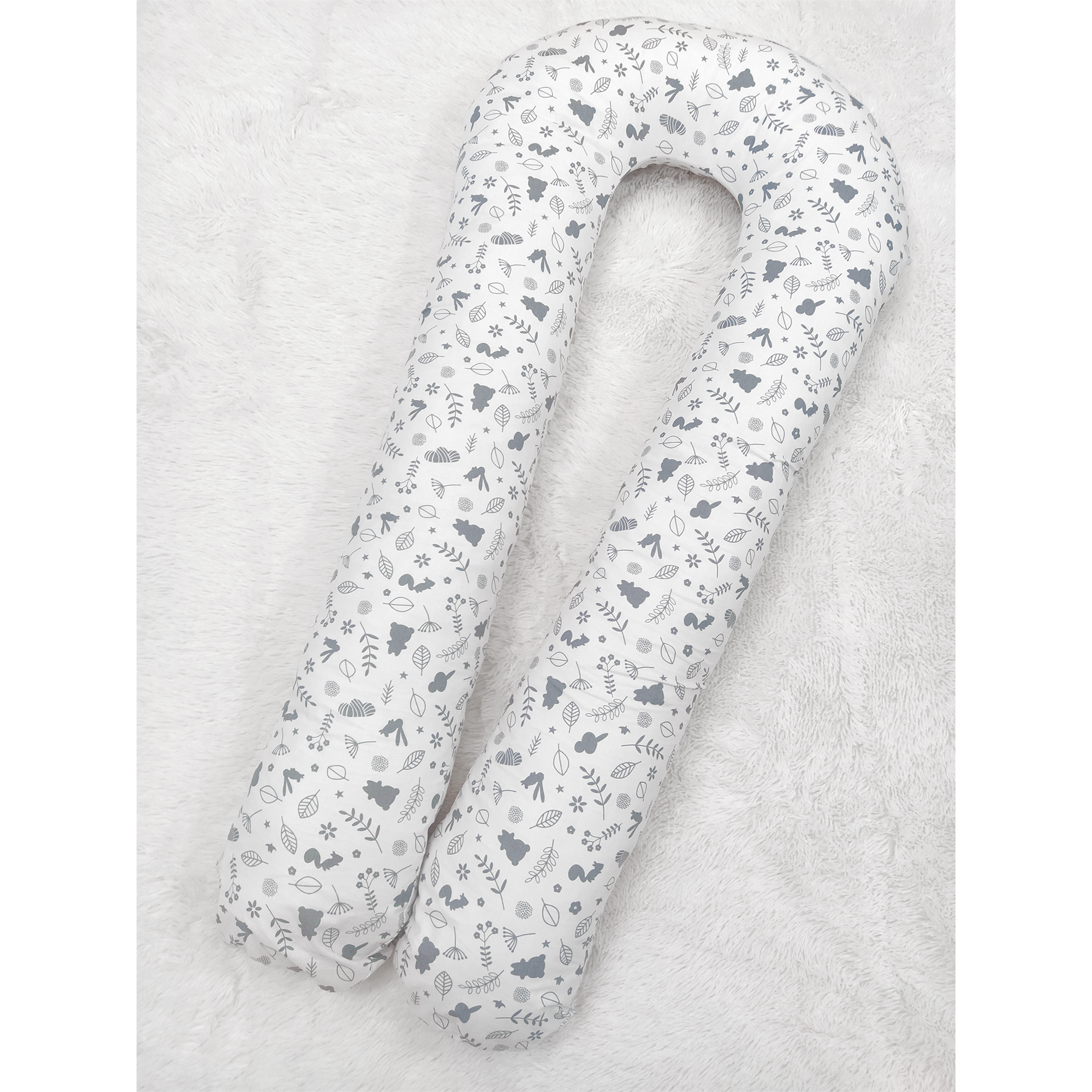 Подушка для беременной U образная листья на белом (1575330)