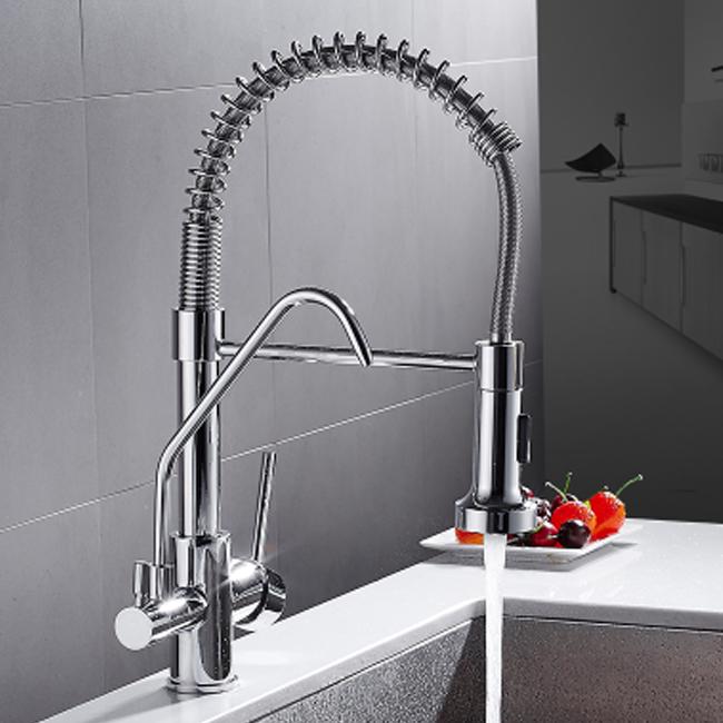 Смеситель латунный для фильтрованной воды для раковины выдвижной слив вращающийся WanFan хромированный