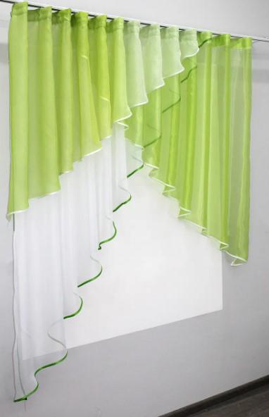Комплект штор на кухню/балкон из шифона 335х170 см Салатовый/Белый (00к 59-006) - фото 4 Комплект штор на кухню/балкон из шифона 335х170 см Салатовый/Белый (00к 59-006) - фото 4
