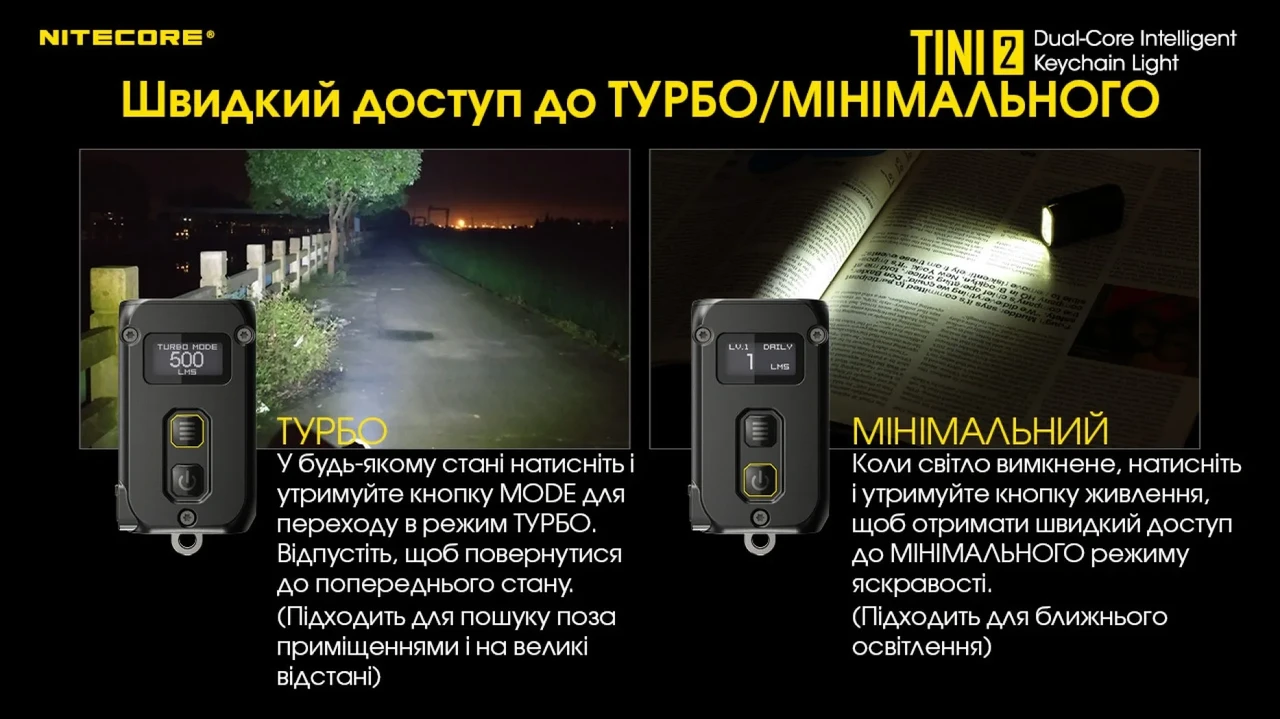 Наручний ліхтарик з LED дисплеєм Nitecore TINI 2 USB Type-C Сірий - фото 4