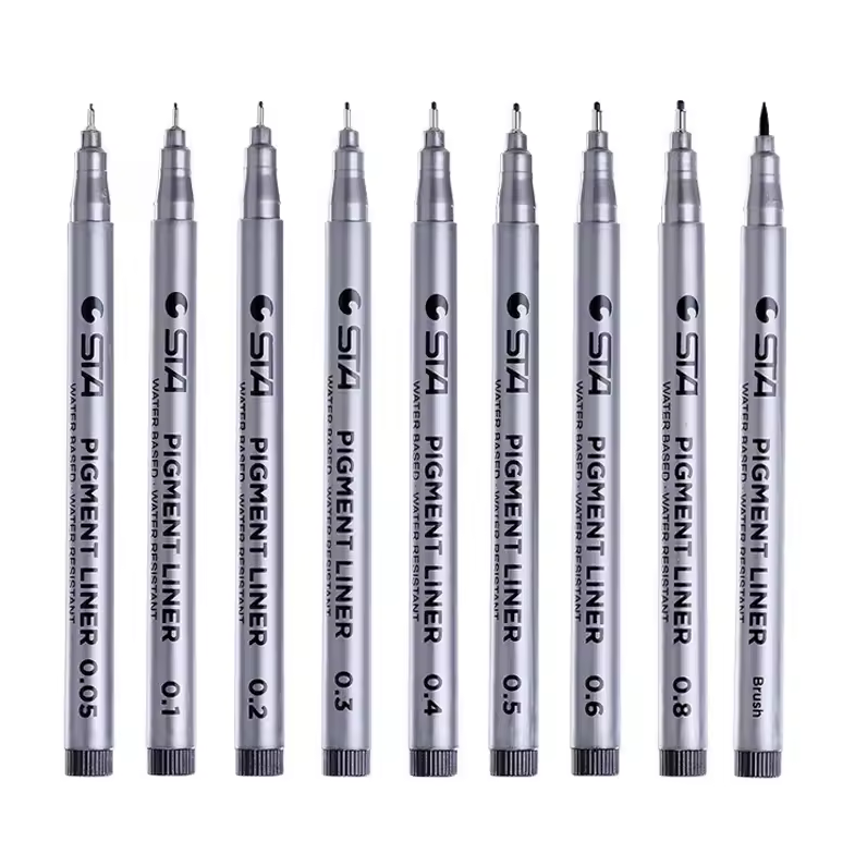 Ручки для малювання скетчів різної товщини для творчості/креслень 9 шт. Чорний (R9303)