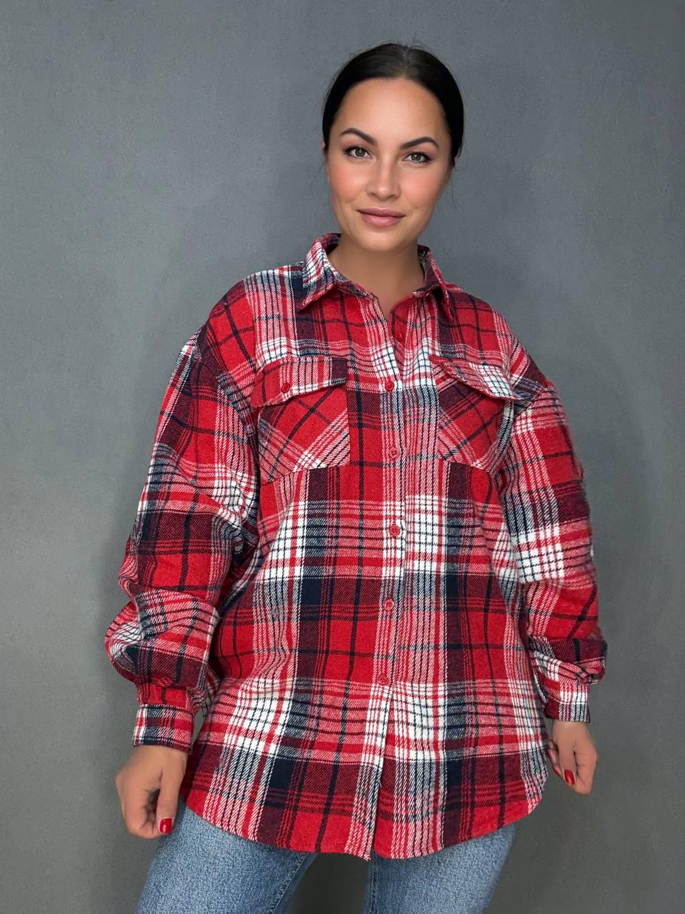 Рубашка женская YZY 223 клетчатая оверсайз теплая байка OS Красный (5398) - фото 8 Рубашка женская YZY 223 клетчатая оверсайз теплая байка OS Красный (5398) - фото 8
