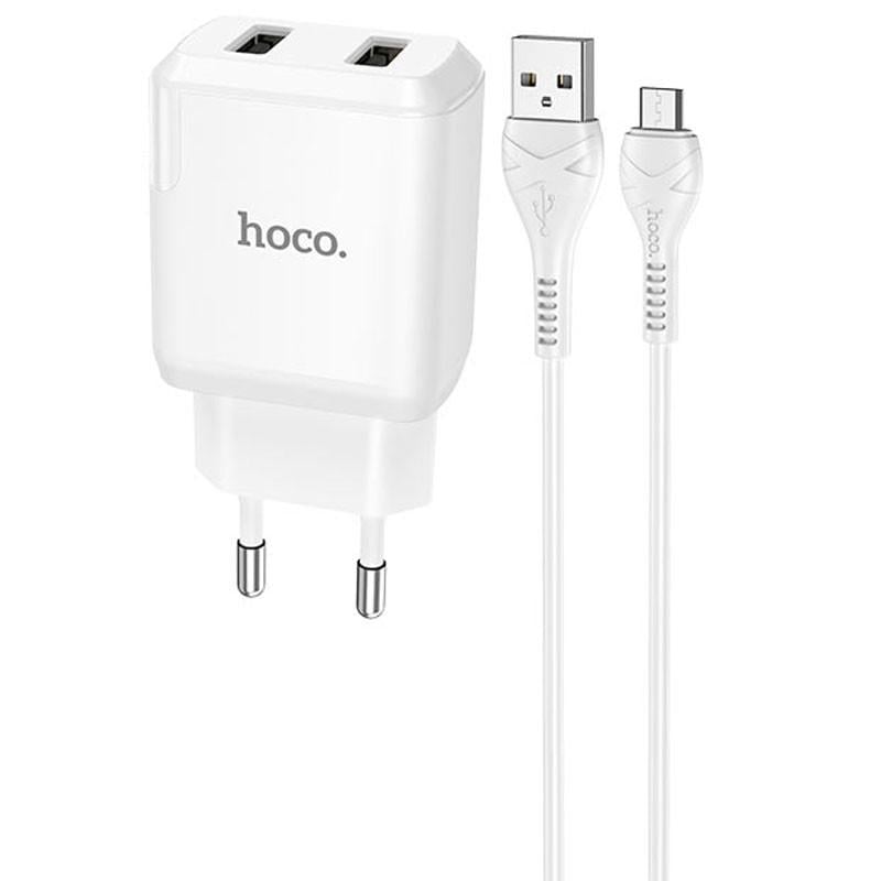 Зарядний пристрій мережевий Hoco N7 2USB/2,1A/USB - MicroUSB Білий (00000049073_2) Зарядний пристрій мережевий Hoco N7 2USB/2,1A/USB - MicroUSB Білий (00000049073_2)