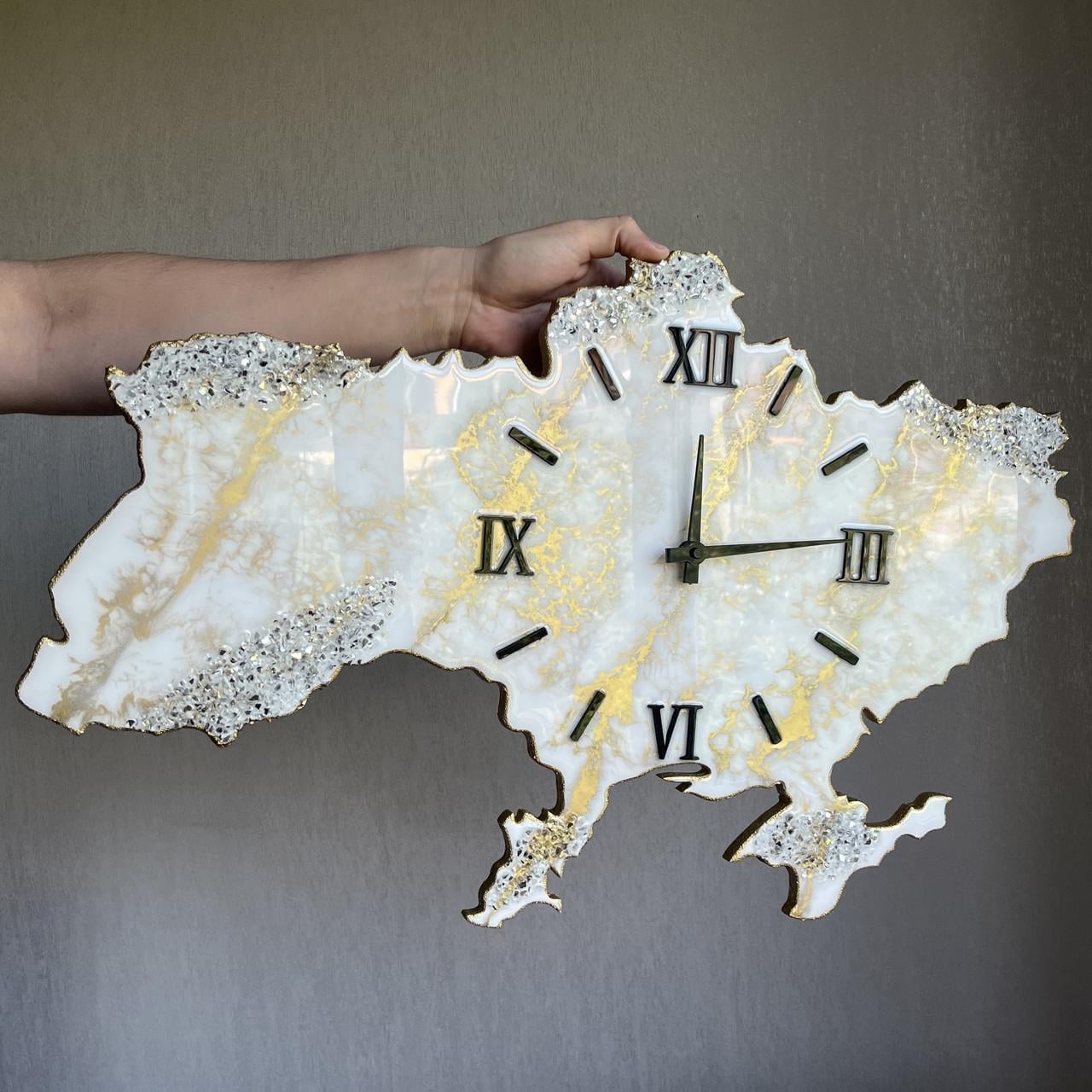 Часы настенные из эпоксидной смолы Карта Украины 40x25 см