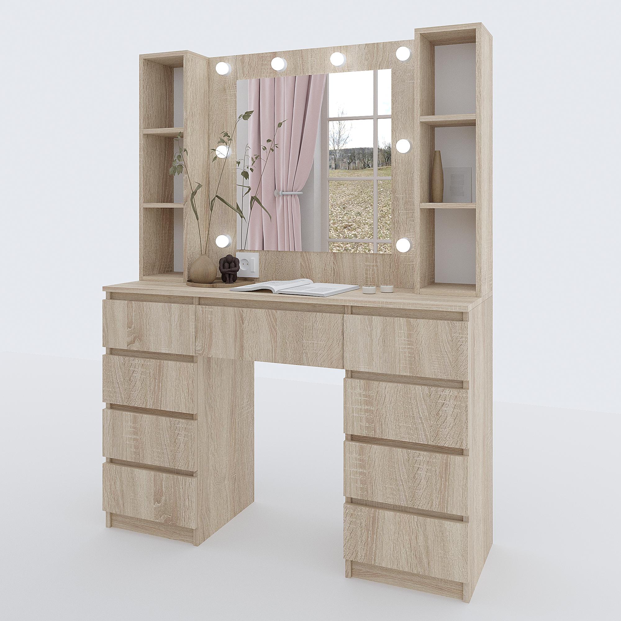 Туалетный столик с подсветкой ТЗ-Лайт Дабл 1600х1200х400 мм Дуб Сонома - фото 3 Туалетный столик с подсветкой ТЗ-Лайт Дабл 1600х1200х400 мм Дуб Сонома - фото 3