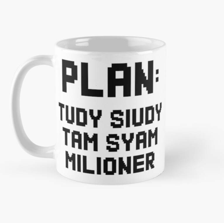 Чашка керамическая с принтом "Plan tudy siudy milioner" 330 мл Белый (ПН139Ч)