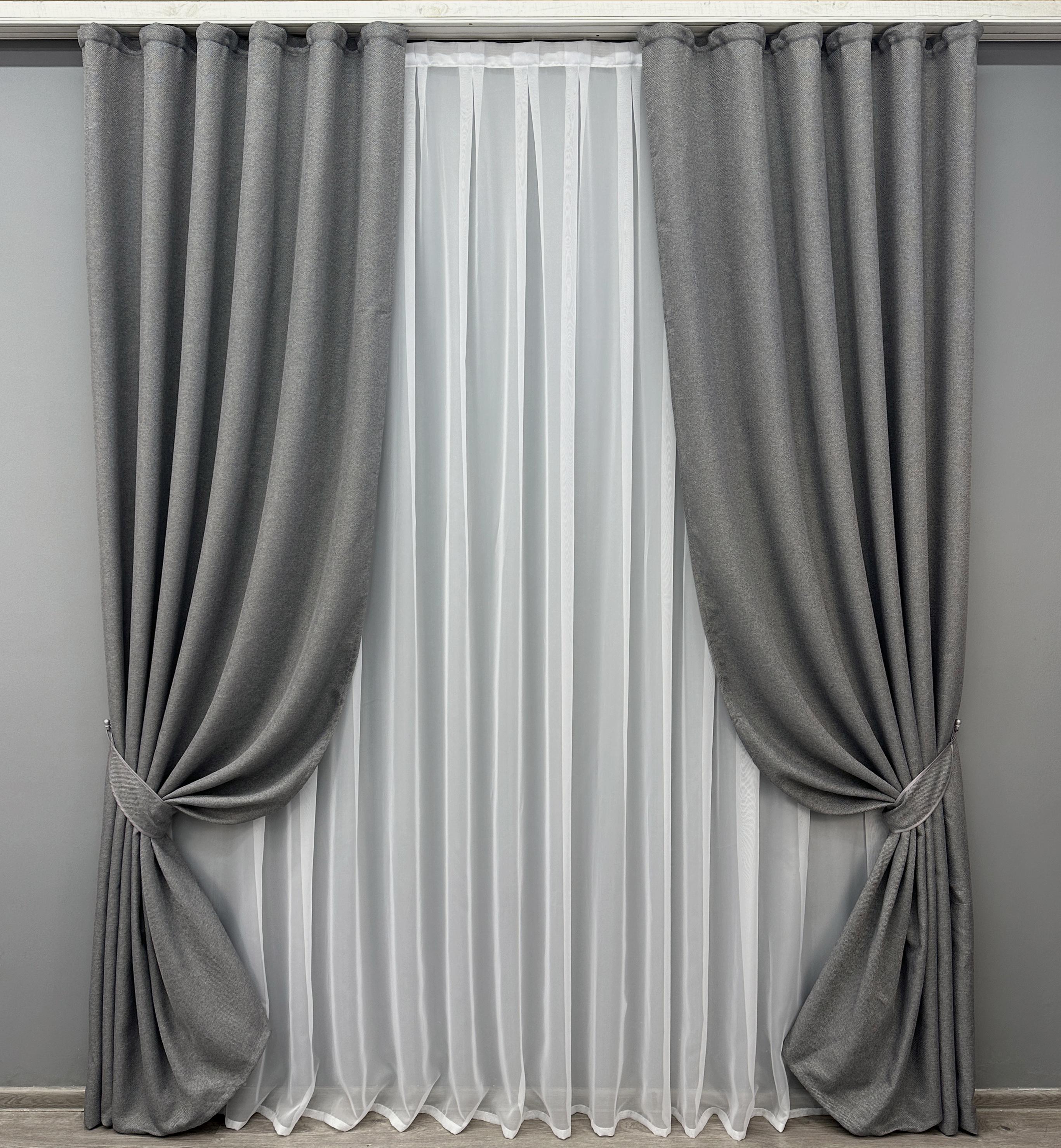 Комплект штор VR-Textil Мешковина № 288ш 100х270 см 2 шт. Серый (31-022)