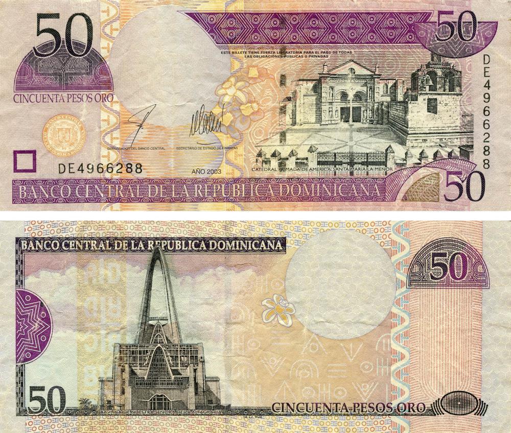 Коллекционная банкнота Доминикана 50 песо 2003 F-VF P170b (Б18961)
